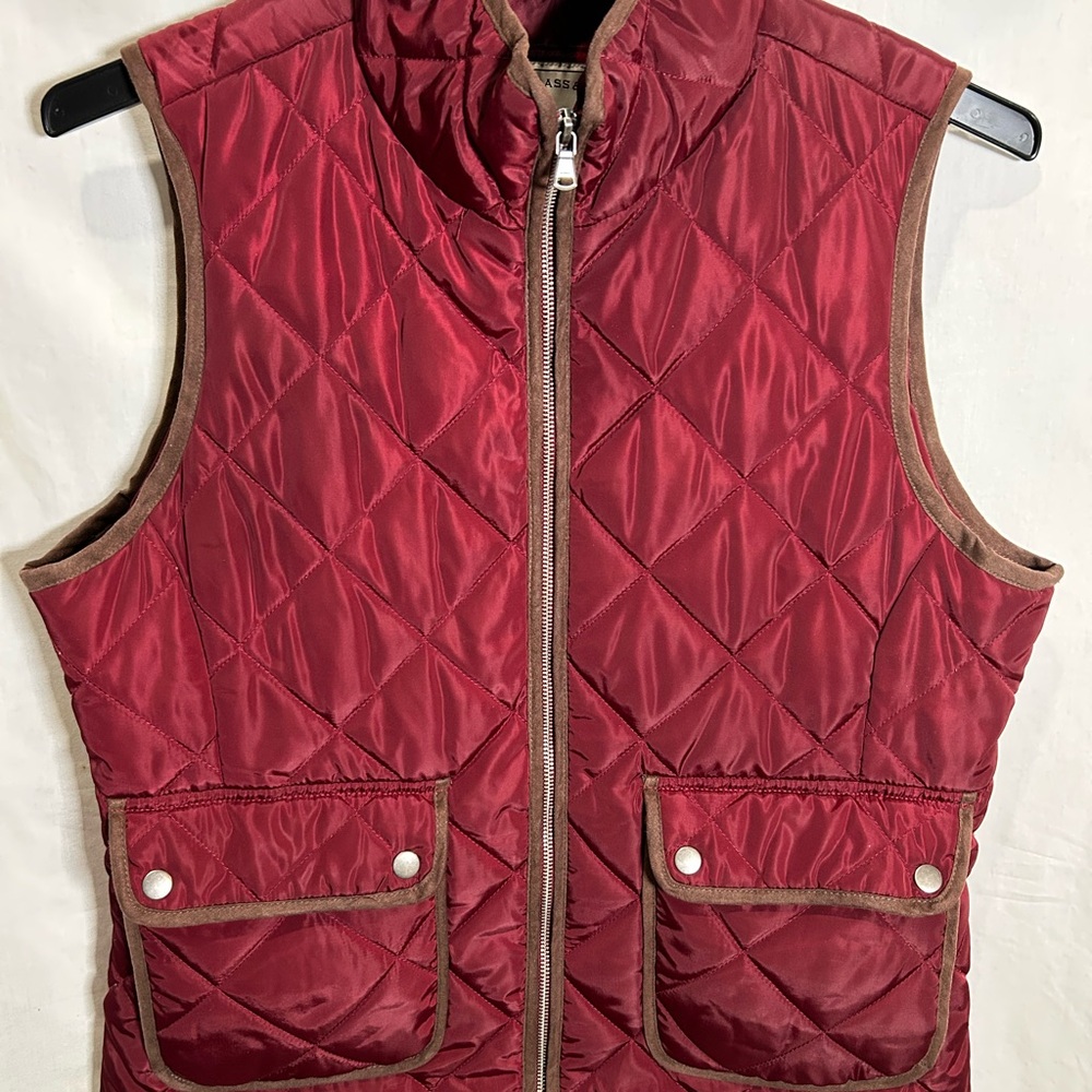 G.H. Bass & Co. Red Quilted Vest with Brown Accents